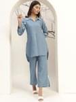 bani women olive color with collar neck casual tunic with trouser co ords set