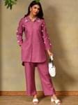 bani women olive color with collar neck casual tunic with trouser co ords set