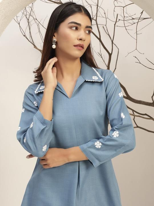 bani women olive color with collar neck casual tunic with trouser co ords set